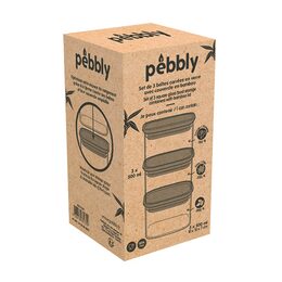 Sada dóz Pebbly, PKV-034, sada 3 ks, skleněná, čtverec, na jídlo, 500 ml,
bambusové víko, 11 x 11 x 7 cm