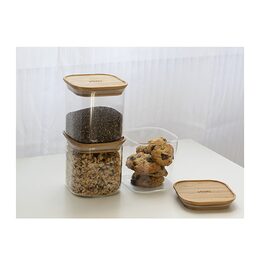Sada dóz Pebbly, PKV-015, set 3ks, skleněné, čtvercové, 800 ml, bambusové víko,
11 x 11 x 11 cm