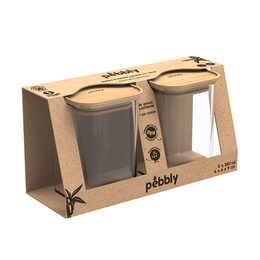 Sada dóz Pebbly, PKV-047, sada 2 ks, skleněné, čtvercové, na potraviny, 240 ml,
bambusové víko, 6 x 6 x 9 cm