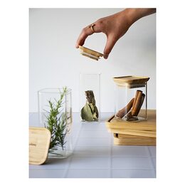 Sada dóz Pebbly, PKV-047, sada 2 ks, skleněné, čtvercové, na potraviny, 240 ml,
bambusové víko, 6 x 6 x 9 cm