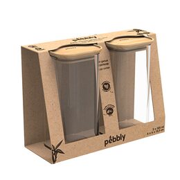 Dózy Pebbly, PKV-048, sada 2 ks, skleněné, čtvercové, na potraviny, 320 ml,
bambusové víko, 6 x 6 x 13,5 cm