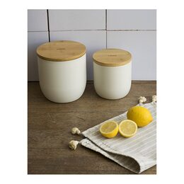 Dóza Pebbly, NBA190, kovová, 2,3 l, kulatá, krémová, bambusové víko