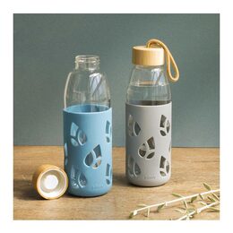 Láhev Pebbly, PKV-001, skleněná, 550 ml, modrý silikonový obal, bambusový
uzávěr, 7 x 7 x 21 cm