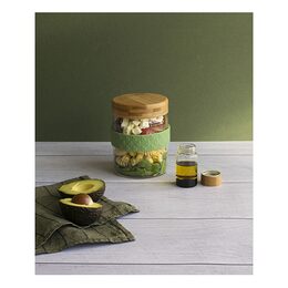 Dózy Pebbly, PKV-031, set 2 ks, skleněné, kulaté, cestovní, bambusové víko s
uzávěrem, 700 ml a 50 ml, silikonový protiskluzový pásek, 10x