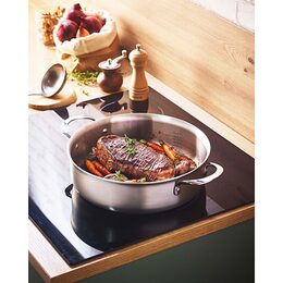 Hrnec de Buyer, 3612.28, ALCHIMY, nízký, nerezový, průměr 28 cm, objem 3,8 l,
zahnutý okraj, 2 ouška