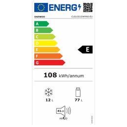Lednice Daewoo, CUS1001EWMA0-EU, 82 cm, 89 l, LED osvětlení, mrazák nahoře, 108
kWh/rok