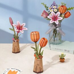 RoboTime 3D dřevěná skládačka Oranžový tulipán