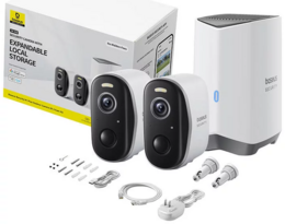 Venkovní kamera Baseus Security N1 Plus 2K (sada 2ks+centrální stanice) bílá