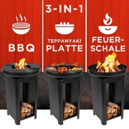 BBQ COLLECTION Přenosné zahradní ohniště s grilem a stojanem 60x90cm ED-219335