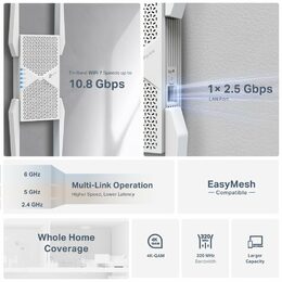 WiFi extender TP-Link RE655BE WiFi 7 AP/Extender/Repeater, BE11000, 1x GLAN, fixní anténa, EasyMesh