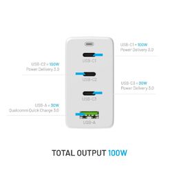 GaN nabíječka 3xUSB-C a USB 100W FIXED