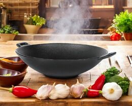 HIT Litinový WOK asijský na sporák, gril i oheň 31 x 8,5 cm HT-23460433