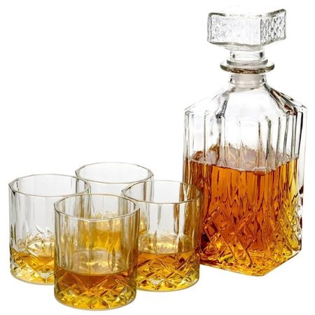 EXCELLENT Whiskey set karafa + sklenice sada 5 ks křišťálové sklo, 0,9L KO-CD1003190