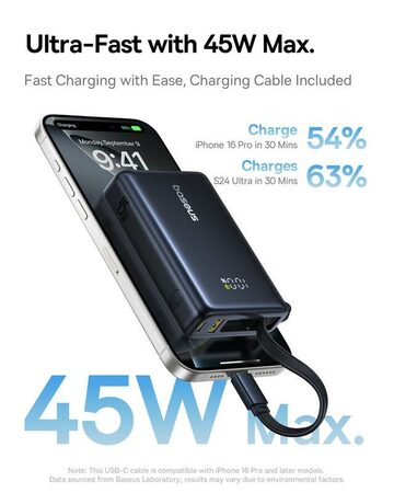 Powerbanka Baseus PicoGo 10000mAh, 45W, s kabelem USB-C černá