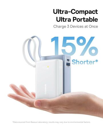 Powerbanka Baseus PicoGo 10000mAh, 45W, s kabelem USB-C bílá