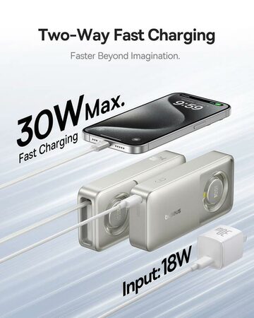 Powerbanka Baseus OS Free2Pull 10000mAh, 30W, s kabelem USB-C šedá
