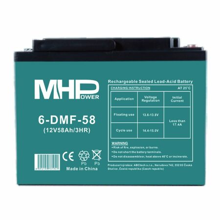 Baterie MHPower 6-DMF-58 Trakční gelová, 12V/58Ah, Terminál D3 - M6, Deep Cycle