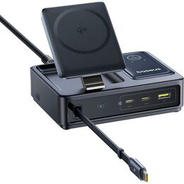 Bezdrátová nabíječka Baseus Nomos Qi2 140W USB, 2xUSB-C, s navíjecím kab. USB-C/síťový kab. 1m černá