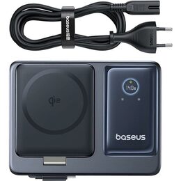 Bezdrátová nabíječka Baseus Nomos Qi2 140W USB, 2xUSB-C, s navíjecím kab. USB-C/síťový kab. 1m černá