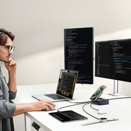 Bezdrátová nabíječka Baseus Nomos Qi2 140W USB, 2xUSB-C, s navíjecím kab. USB-C/síťový kab. 1m černá