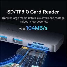 Dokovací stanice 6v1 Baseus Ultra Joy 100W 1xUSB-C, 2xUSB, 1xHDMI, SD/microSD slot šedá
