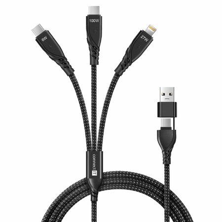 Kabel CONNECT IT Wirez 6in1 2x USB-C, 1x Lightning, 1,25 m, ČERNÝ 2x USB-C, 1x Lightning, 1,25 m, černý