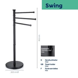 KELA Držák na ručníky Swing lakovaná nerez, černý 85,5 x 28,5 KL-18976
