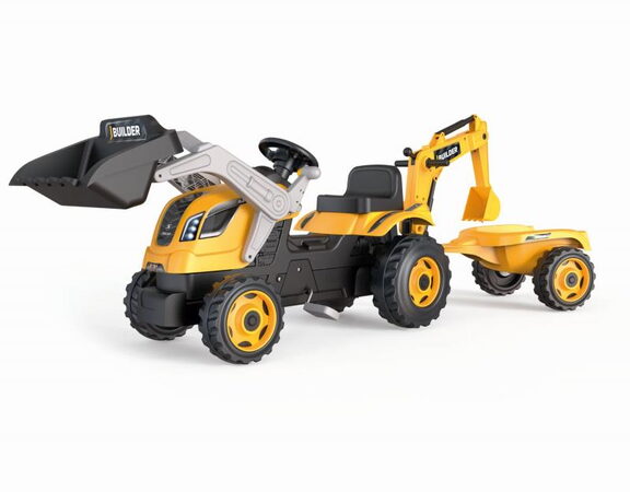 Šlapací traktor Smoby Builder Max s bagrem a vozíkem
