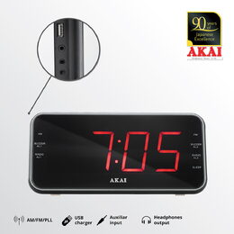 Radiobudík AKAI, ACR-3899, rádio AM/FM PLL, hodiny, alarm, časovač, AC 110 -
240V