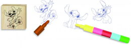 Razítka 3+1 s poduškou dřevěná 4,5x4,5cm s voskovkou Lilo & Stitch na kartě 17x28cm