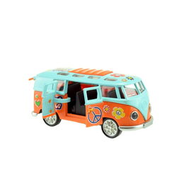 Autobus retro kov/plast 12cm na baterie se zvukem se světlem na zpětné natažení 4 barvy 12ks v boxu