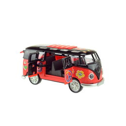 Autobus retro kov/plast 12cm na baterie se zvukem se světlem na zpětné natažení 4 barvy 12ks v boxu