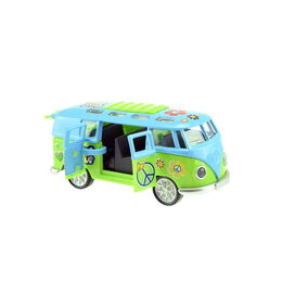 Autobus retro kov/plast 12cm na baterie se zvukem se světlem na zpětné natažení 4 barvy 12ks v boxu