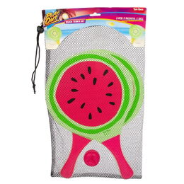 Sada na plážový tenis ovoce dřevěné 38cm 2 pálky + 1 míček 3 druhy v látkovém sáčku