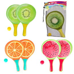 Sada na plážový tenis ovoce dřevěné 38cm 2 pálky + 1 míček 3 druhy v látkovém sáčku