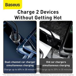 Rychlonabíječka do auta Baseus 1xUSB/1xUSB-C 5A 65W s displejem šedá