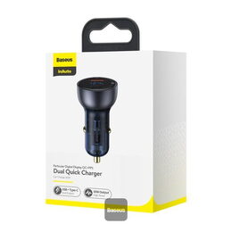 Rychlonabíječka do auta Baseus 1xUSB/1xUSB-C 5A 65W s displejem šedá