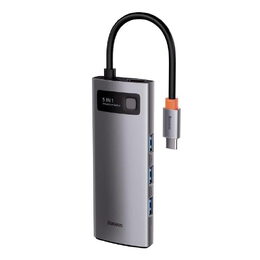 Dokovací stanice Baseus Ultra Joy 6v1 šedá (3xUSB 3.0, USB-C, USB-C PD, HDMI, Ethernet RJ45)