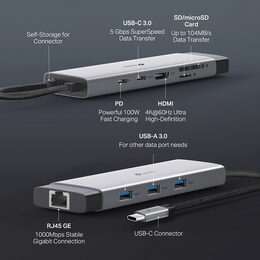 Dokovací stanice TP-Link UH9120C USB-C, HDMI, RJ45, 1x USB C, 3x USB, čtečka SD/microSD, PD 100W