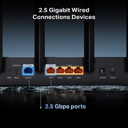 WiFi router TP-Link Archer BE400 BE6500, WiFi 7, 1x 2,5GWAN, 1x 235GLan, 3x 2,5GLan, USB, 2,4/5GHz, EasyMesh, HomeShield