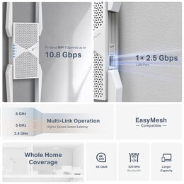 WiFi extender TP-Link RE655BE WiFi 7 AP/Extender/Repeater, BE11000, 1x GLAN, fixní anténa, EasyMesh