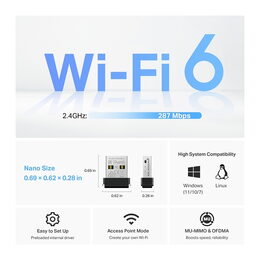 USB klient TP-Link Archer TX1U Nano AX300, 2,4/5GHz, USB 2.0