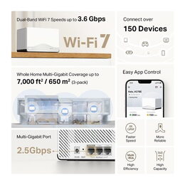 WiFi router TP-Link Mercusys Halo H27BE(3-pack) WiFi 7, BE3600, 1x 2.5GLAN, 2x GLAN, 2,4/5 GHz