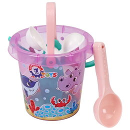 Sada na písek a k vodě plast kbelík, mlýnek s doplňky v síťce 17x16cm