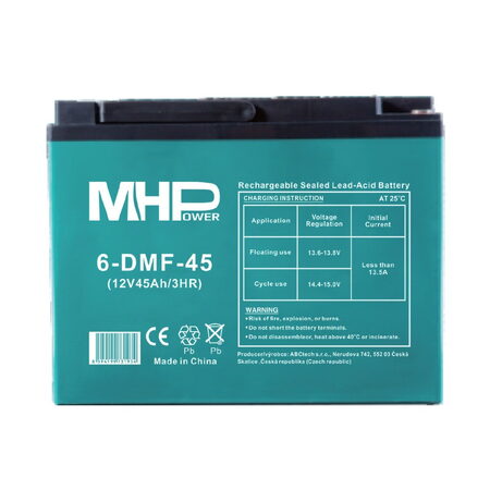 Baterie MHPower 6-DMF-45 Trakční gelová, 12V/45Ah, Terminál D3 - M6, Deep Cycle