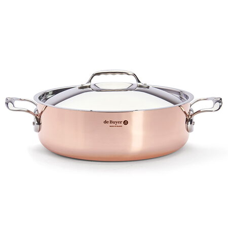 Hrnec de Buyer, 6241.28 PRIMA MATERA, nízký, měděný, poklice z nerezu, průměr 28
cm, objem 4,9 L, výška 9,2 cm, rovné boky, rovné nízké okr