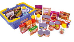Nákupní košík s potravinami 23ks plast 28x13x21cm v síťce