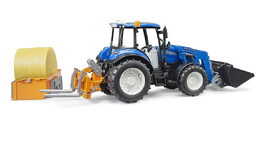 Bruder Traktor New Holland T5.120 s čelním nakladačem, korbou, vidlemi a kulatým balíkem