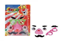 Klaunská sada knír+doplňky karneval plast na kartě 9x25x3cm