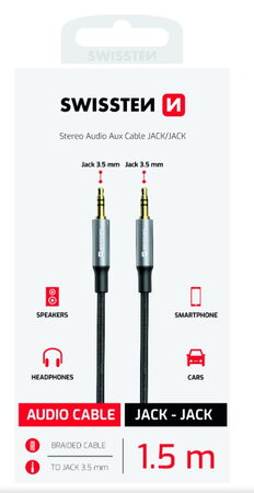 SWISSTEN audio kabel Jack-Jack textilní 1,5m černá
